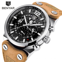 Benyar Top Selection Brand Men'S Leather Quartz Watches Casual Sport Luxury Watch Men Wrist Top Ranking Reloj de hombre for Boys